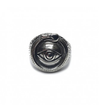 R002203 Handmade Sterling Silver Ring Eye Uroboros Snake Genuine Solid Hallmarked 925